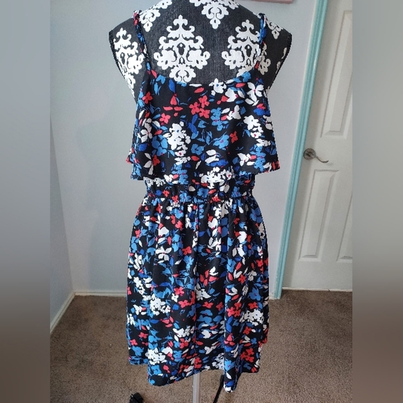 ELLE Blue Wildflower Print Elastic waist Summer Dress size M - Picture 7 of 10